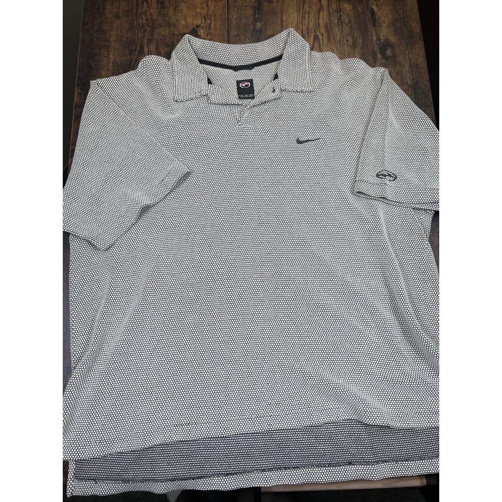VTG Nike Polo Shirt Mens XXL Gray Geometric Textured Yin Yang Golf Cotton Tiger